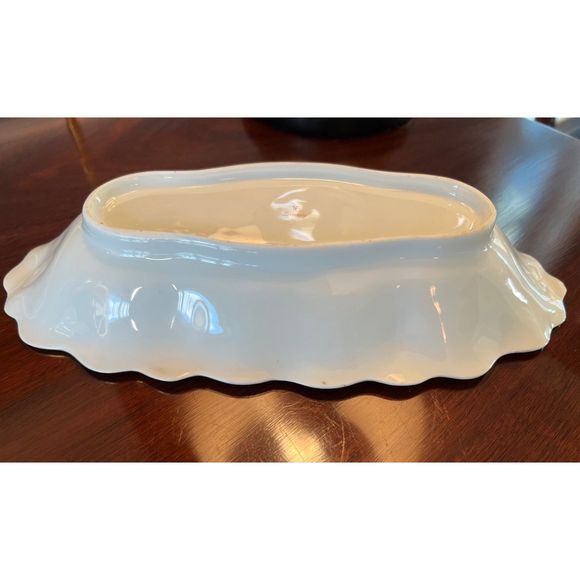 Vintage‎ Oval Oblong Serving Dish German Hand Painted Rose Gilt Ruffled Edge - Picture 4 of 6